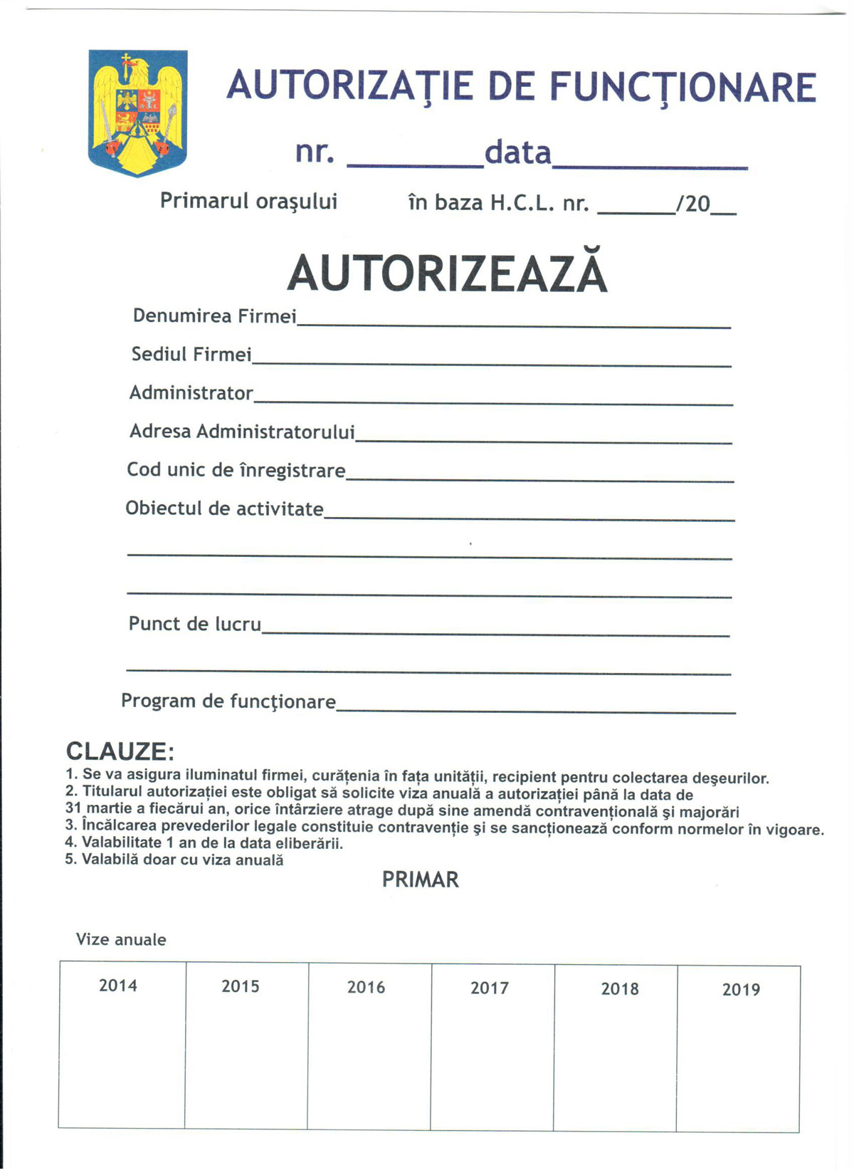 autorizatie functionare